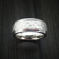 14K White Gold Hammered Band with Hidden Message and Diamond Sleeve Custom Made