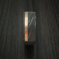 Damascus Steel Band with 14k Rose Gold and Jack Daniels Whiskey Barrel Wood Sleeve Custom Made