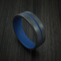 Black Zirconium and Cerakote Thin Blue Line Police Ring Custom Made Band
