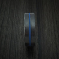 Black Zirconium and Cerakote Thin Blue Line Police Ring Custom Made Band