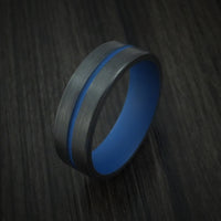 Black Zirconium and Cerakote Thin Blue Line Police Ring Custom Made Band