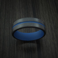 Black Zirconium and Cerakote Thin Blue Line Police Ring Custom Made Band