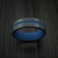 Black Titanium and Cerakote Thin Blue Line Police Ring Custom Made Band