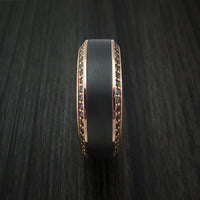 18K Rose Gold Men's Ring with Black Zirconium Inlay and Eternity Set Black Diamonds Custom Made Band