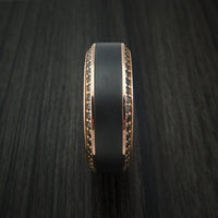 Rose Gold Men's Ring with Black Titanium Inlay and Eternity Set Black Diamonds Custom Made Band