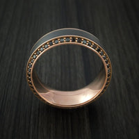 Rose Gold Men's Ring with Black Titanium Inlay and Eternity Set Black Diamonds Custom Made Band
