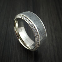 14K White Gold Ring with Meteorite Inlay and Eternity Set Diamonds Custom Made Band