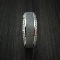 14K White Gold Ring with Meteorite Inlay and Eternity Set Diamonds Custom Made Band