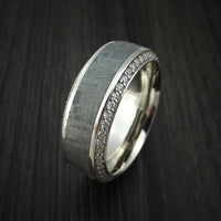 14K White Gold Ring with Meteorite Inlay and Eternity Set Diamonds Custom Made Band