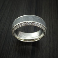 14K White Gold Ring with Meteorite Inlay and Eternity Set Diamonds Custom Made Band