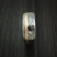 Marbled Kuro Damascus Steel and 14k Rose Gold Ring Wedding Band Custom Made
