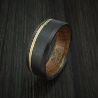 Black Titanium Ring with 14K Yellow Gold Inlay and Hardwood Sleeve