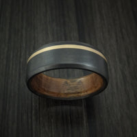Black Titanium Ring with 14K Yellow Gold Inlay and Hardwood Sleeve