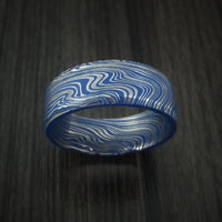 Marbled Kuro Damascus Steel and Ridgeway Blue Cerakote Ring Custom Made Band