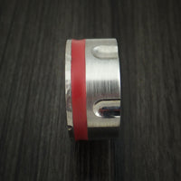 Titanium Revolver Ring with Red Cerakote Inlay and Hammered Edge Custom Made
