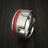 Titanium Revolver Ring with Red Cerakote Inlay and Hammered Edge Custom Made