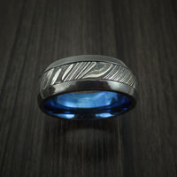 Black Zirconium and Kuro Damascus Steel Band with Anodized Interior Custom Made Ring