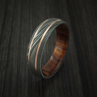 Damascus Steel and 14K Rose Gold Band with Desert Ironwood Burl Sleeve Custom Made
