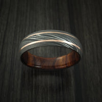 Damascus Steel and 14K Rose Gold Band with Desert Ironwood Burl Sleeve Custom Made