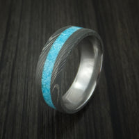 Damascus Steel Ring with Turquoise Inlay Custom Made Band
