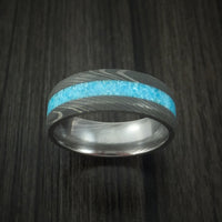 Damascus Steel Ring with Turquoise Inlay Custom Made Band