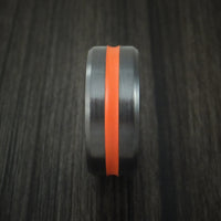 Black Titanium Ring with Hunter Orange Cerakote Groove and Sleeve Custom Made Band
