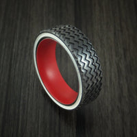 Black Titanium Hot Rod White Wall Tire Tread Spinner Ring with Cerakote Sleeve Custom Made Band