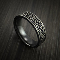 Black Zirconium Celtic Irish Knot Ring Carved Pattern Design Band Any Size Ring