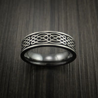 Black Zirconium Celtic Irish Knot Ring Carved Pattern Design Band Any Size Ring