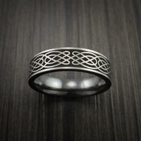 Black Zirconium Celtic Irish Knot Ring Carved Pattern Design Band Any Size Ring
