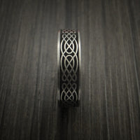 Black Zirconium Celtic Irish Knot Ring Carved Pattern Design Band Any Size Ring