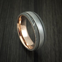 Damascus Steel Ring with 14k Rose Gold Sleeve Custom Made Band