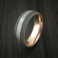 Damascus Steel Ring with 14k Rose Gold Sleeve Custom Made Band