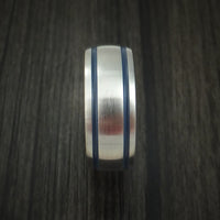 Titanium Ring with Civil Defense Blue Cerakote Grooves and Sleeve Custom Made Band