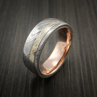 Damascus Steel and Mokume Ring with Rose Gold Sleeve Wedding Band Custom Made