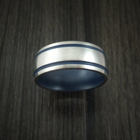 Titanium Ring with Civil Defense Blue Cerakote Grooves and Sleeve Custom Made Band