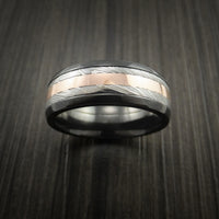 Black Zirconium and Damascus Steel Band 14K Rose Gold Center Custom Made Ring