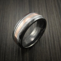 Black Zirconium and Damascus Steel Band 14K Rose Gold Center Custom Made Ring
