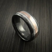 Black Zirconium and Damascus Steel Band 14K Rose Gold Center Custom Made Ring