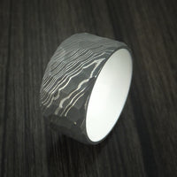Rock Hammer Damascus Steel Wide Band with Snow White Cerakote Sleeve Custom Made Band