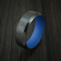 Black Zirconium Ring with Ridgeway Blue Cerakote Sleeve Custom Made Band
