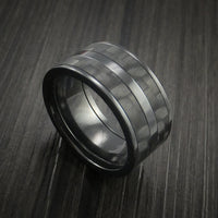 Black Zirconium Ring with Black Carbon Fiber Inlay Custom Made Band