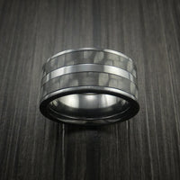 Black Zirconium Ring with Black Carbon Fiber Inlay Custom Made Band