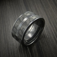 Black Zirconium Ring with Black Carbon Fiber Inlay Custom Made Band
