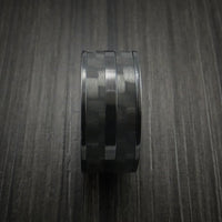 Black Zirconium Ring with Black Carbon Fiber Inlay Custom Made Band