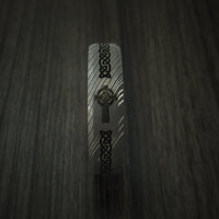 Damascus Steel Celtic Irish Cross Ring with Wood Sleeve Christian Band Carved Ring