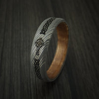 Damascus Steel Celtic Irish Cross Ring with Wood Sleeve Christian Band Carved Ring
