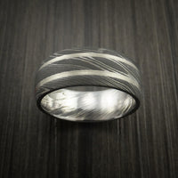 Damascus Steel Ring with White Gold Inlays Custom Made Band