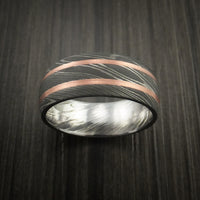 Damascus Steel Ring with Copper Inlays Custom Made Band