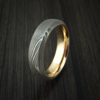 Damascus Steel Ring with 14k Yellow Gold Sleeve Custom Made Band